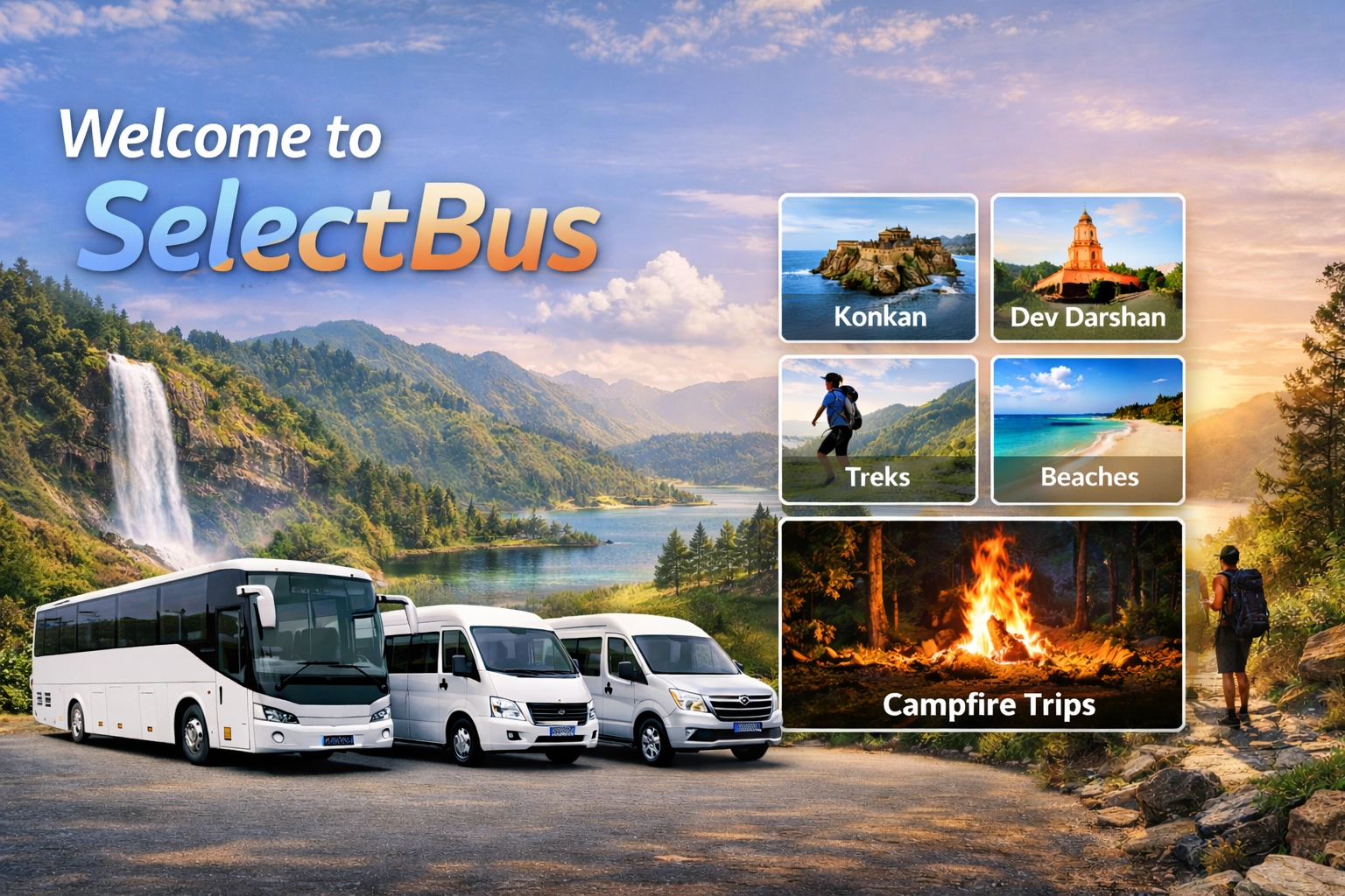 Welcome to selectBus (select bus) — book bus booking, tours, travels, trips, treks, campfire getaways, Konkan beaches & holidays